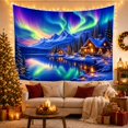 thumbnail image 3 of Aurora Borealis Over Snowy Lake Cabin Wilderness, Mystical Celestial for Nature Lovers, Winter Landscape Art, Christmas Gift Tapestry Wall Hanging for Bedroom and Living Room, 3 of 7