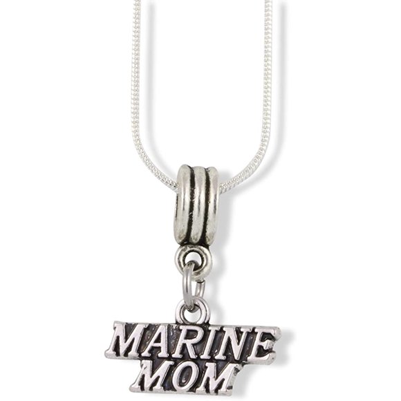 Marine Mom Necklace Pendant Charm Gift for Marines Kids Women Men Girls and Boys Jewelry US Marine Corps Gifts Stuff Accessories Decor USMC (Silver, alloy, boys)