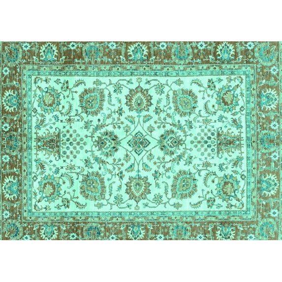 Ahgly Company Machine Washable Indoor Rectangle Oriental Turquoise Blue Traditional Area Rugs, 2' x 3'