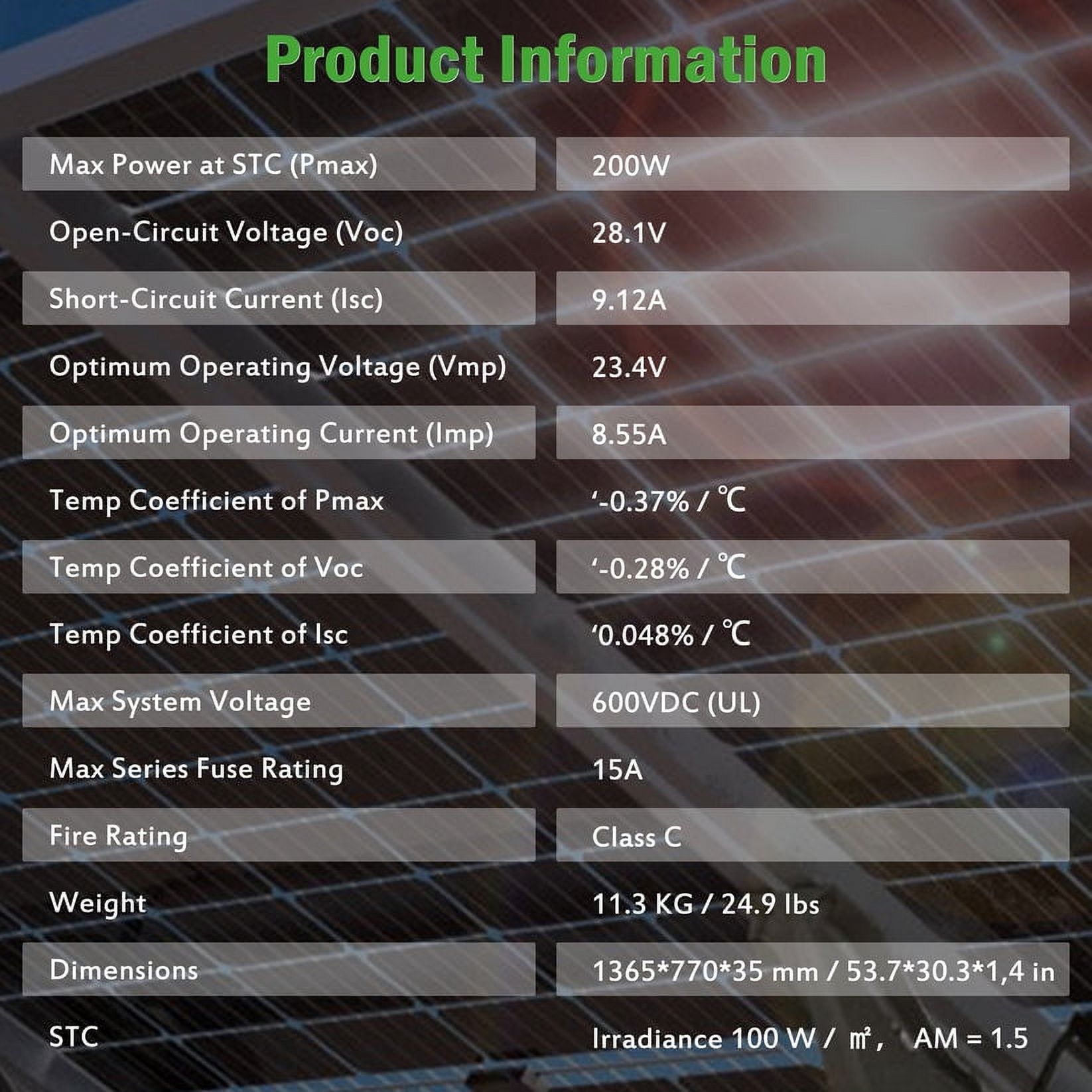 JJN Bifacial 200 Watt Solar Panels 12V 10BB Monocrystalline Solar Panel High Efficiency Solar Module for RV Home Battery Charging Farm Trailer Camper Marine Off Grid System Single Piece