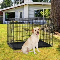 Medium Dog Crate Dog Kennel Indoor/Outdoor Dog Cage, 36 inch Metal Pet Crate with Plastic Tray and Handle and Double-Door Folding Puppy Crate for Small Medium Dogs, Black