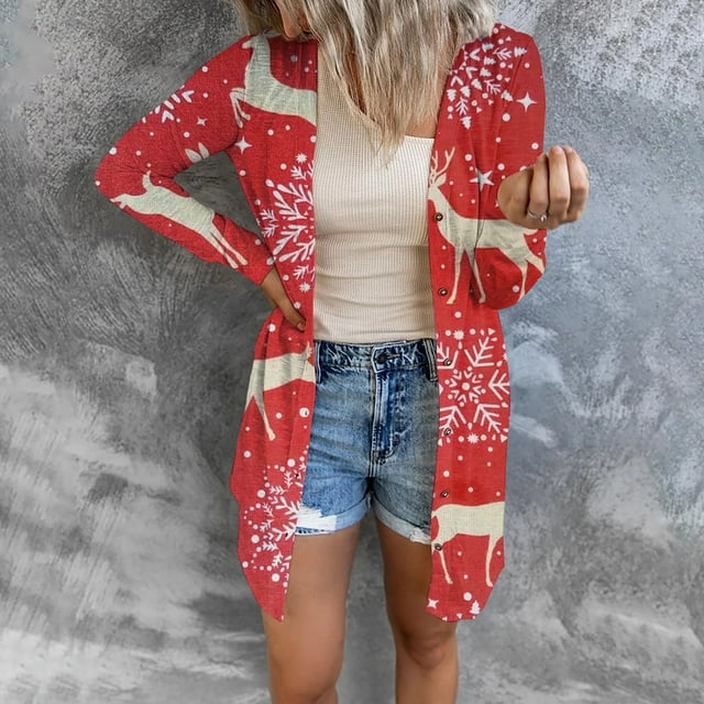 Chrismas Shirt Coat, Open Front Shirt Coat Long Sleeve For Shopping Type 1,Type 2,Type 3,Type 4,Type 5,Type 6,Type 7,Type 8