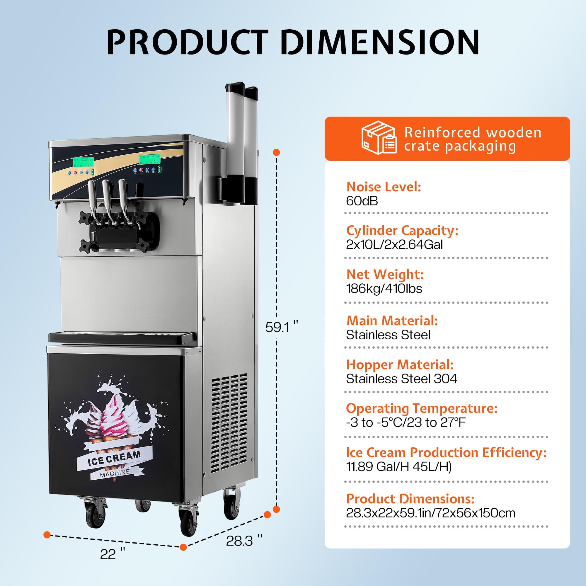 LUXOAK 45L/H Commercial Soft Ice Cream Machine, 3-Flavor Ice Cream Maker, Dual Compressors, Auto Clean & Pre-Cooling for Restaurants