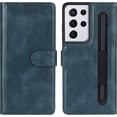 thumbnail image 2 of Compatible with Samsung Galaxy S21 Ultra Wallet Case with S Pen Holder,[Stand Feature] Magnetic Closure Protective with Card Slot,Premium PU Leather Case for Galaxy S21 Ultra 6.8 Inch,Navy Blue, 2 of 14