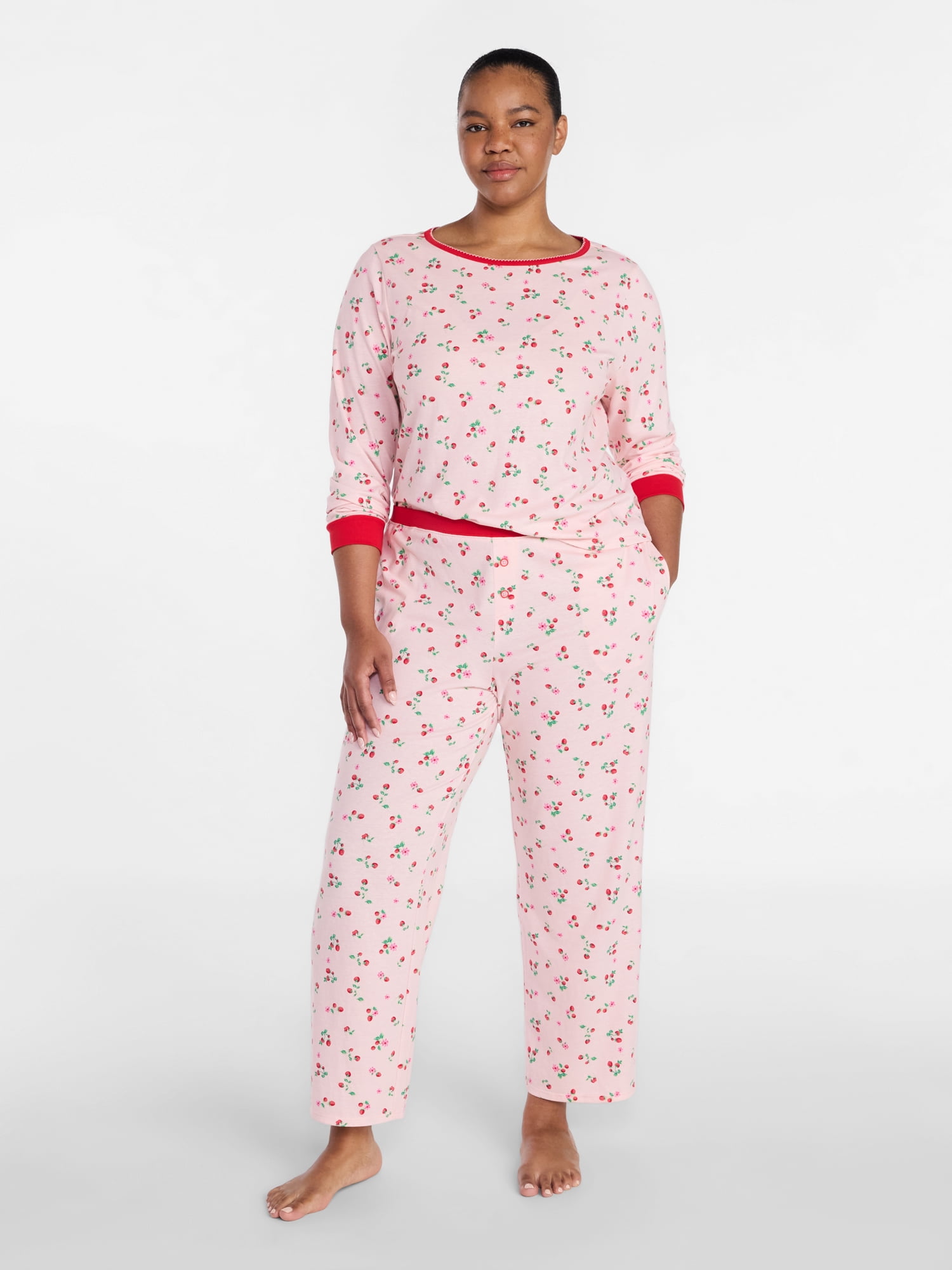 Joyspun Women's Mommy-Daughter Family Matching Cotton Blend Sleep Top and Pants Pajama Set, 2-Piece, Sizes XXS-3X