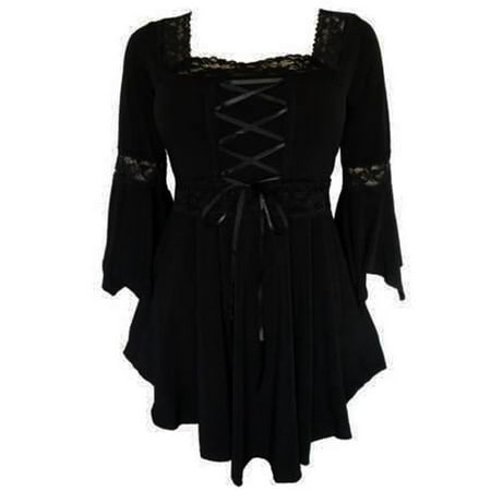 Black Embellished Tunic - Women V Neck Long Sleeve Casual Tunic Lace Up Top T Shirt Blouse Dress Plus Size