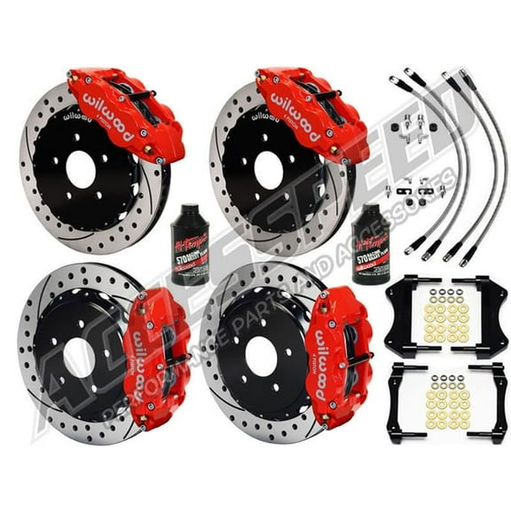 Wilwood Superlite 13" SL6R Front & Superlite 13" SL4R Rear Big Brake Kit Combo With Brake Lines & Brake Fluid, Red Calipers, Drilled Rotors, Fits 1985-1987 Chevrolet Corvette C4