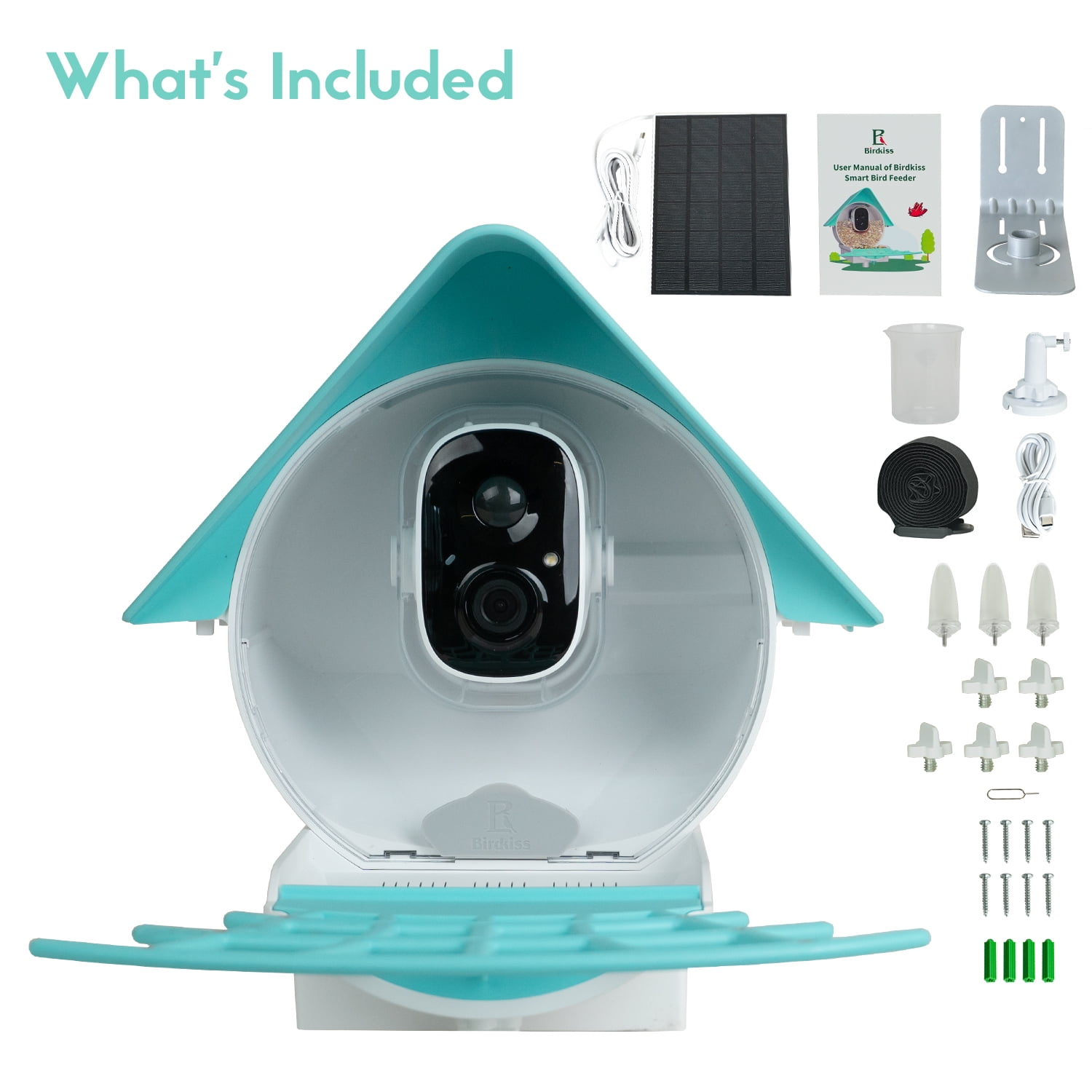 Birdkiss Bird Feeder with Camera, AI Identify Bird, Solar Panel, Built-in Microphone for Bird Watching Lovers
