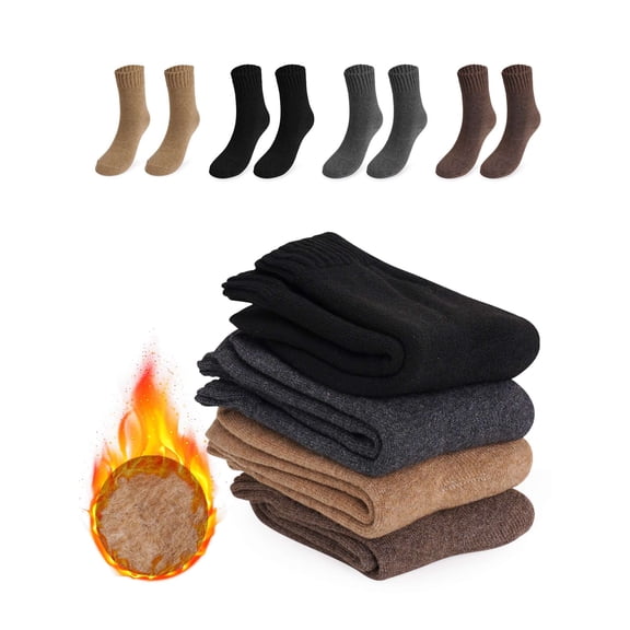 Spencer 4 Pairs Wool Socks for Men, Thick Winter Hiking Socks, Warm Breathable Crew Mens Socks