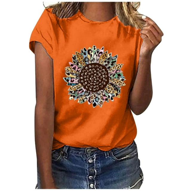 DPTALR Women's Round- Neck Christmas Printing Recreational Short Sleeve Tops