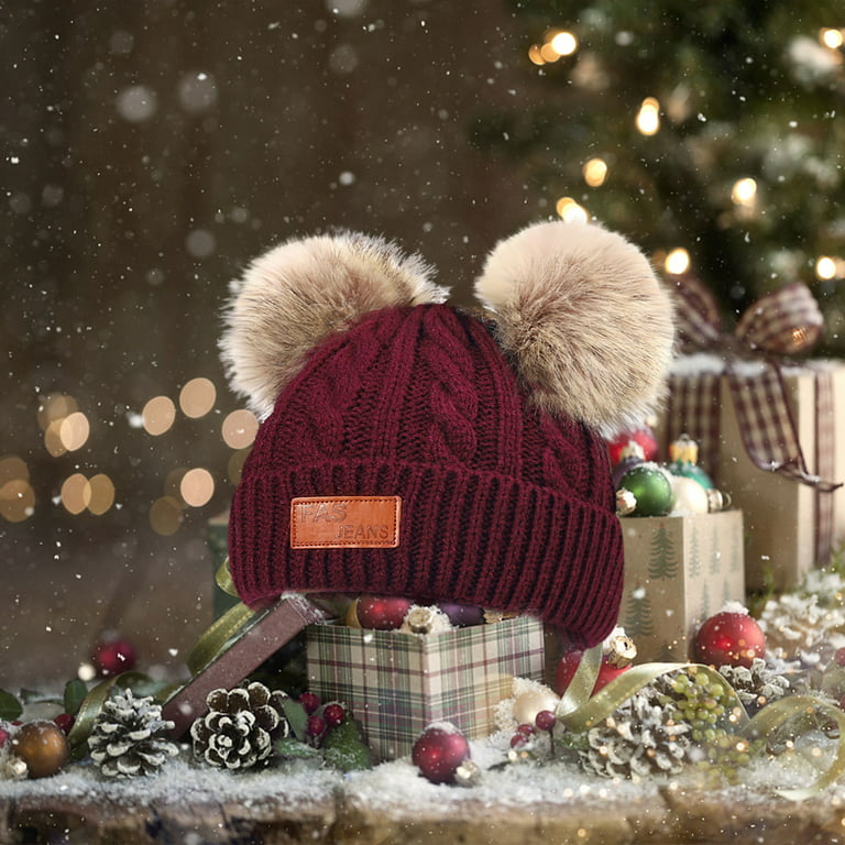 Fur ball cap pom poms winter hat for women girl 's hat knitted beanies cap  thick