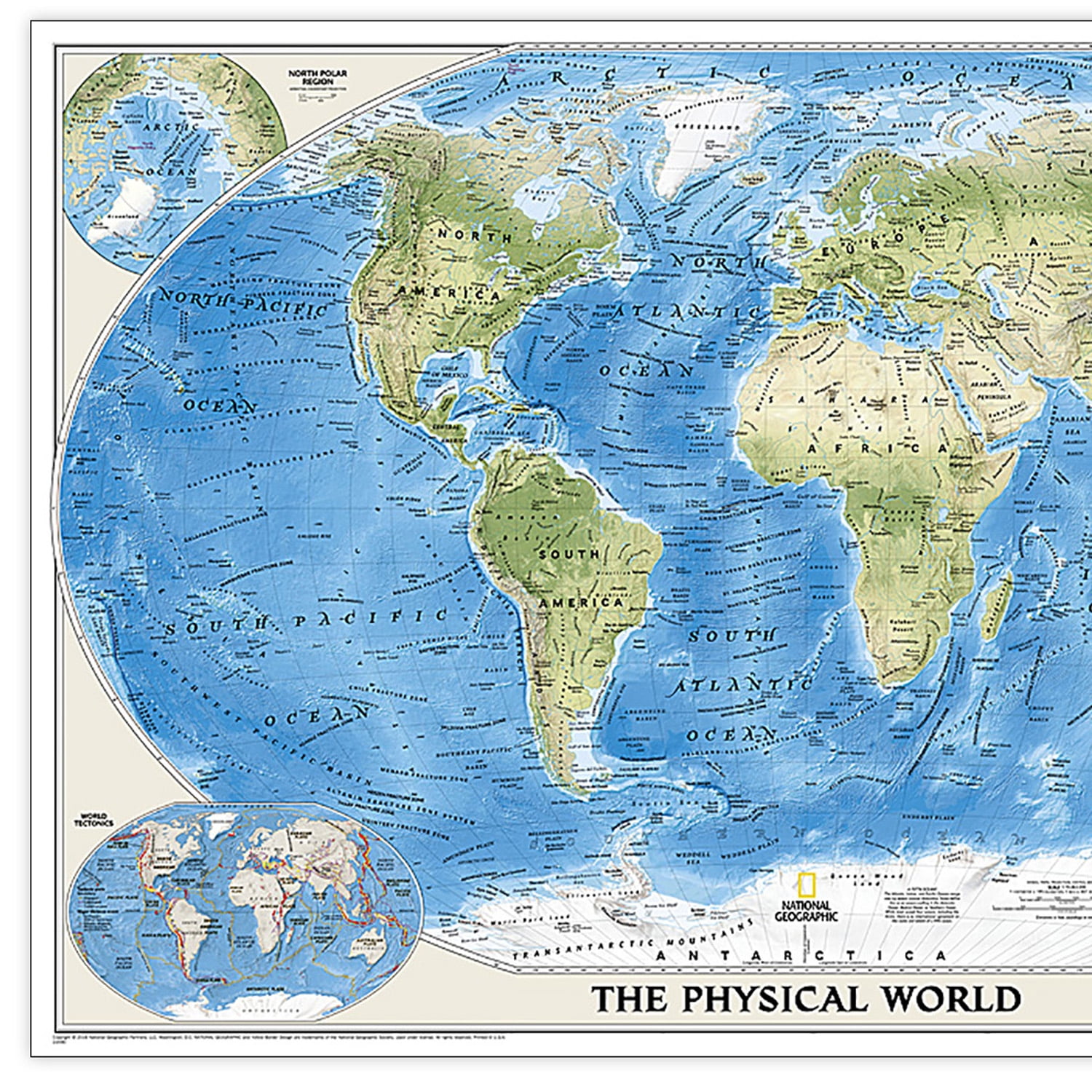 National Geographic World Physical Map, Enlarged and Laminated