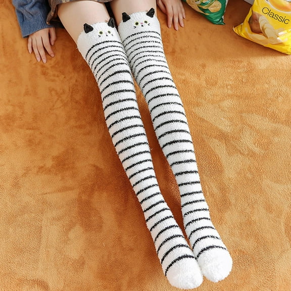 Women's Socks, Winter Coral Fleece Socks, Cute Towel Striped Knee High Socks, Sleeping Socks for Women, Bed, Lounge, Ultra Soft & Warm, Christmas Pj Set Baberdicy, Ideal for Women