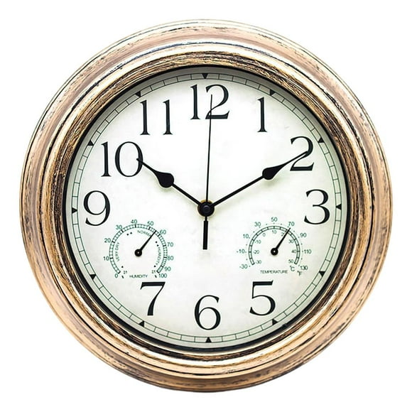Reloj de Pared Moderno Zulema 12 Pulgadas con Termómetro y Higrómetro Dorado