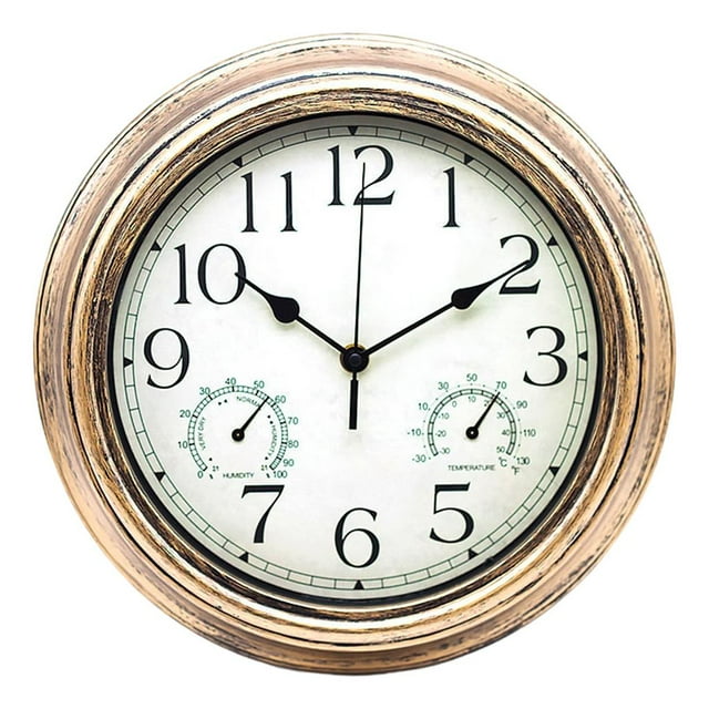 Reloj de Pared Moderno Zulema 12 Pulgadas con Termómetro y Higrómetro Dorado