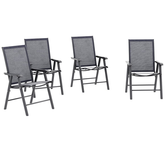 Outsunny 4-Piece Folding Dining Chair Set for Relaxing on Patio, Dark Grey