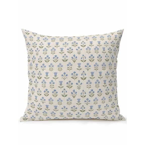 Outdoor Pillows Waterproof, Blue Flowers Bedding Throw Pillows with Insert for Couch Sofa Bed, Nature Seasonal Botanical Floral Herbs 18x18 Inch Pillowcases Decorative Camping Patio Pillow Set of 1