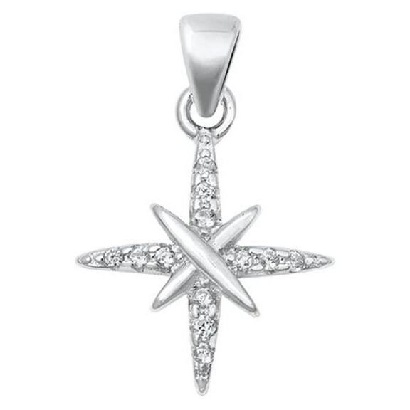 Sterling Silver North Star Pendant Vintage Clear CZ Elegant Burst Charm 925 New Jewelry Female