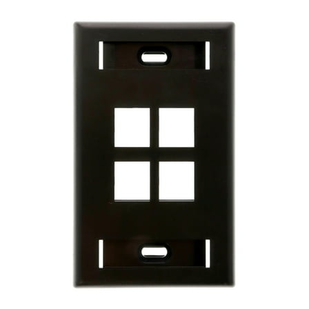 Leviton 42080-4ES QuickPort Wallplate w/ ID Window, Single Gang, 4-Port, Black