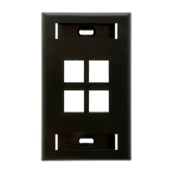 Leviton 42080-4ES QuickPort Wallplate w/ ID Window, Single Gang, 4-Port, Black
