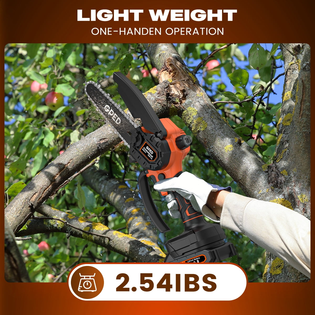 GPED 6 Inch Mini Chainsaw Cordless with 2 Batteries, Automatic Oiler Portable Electric Chain Saw, Hand Saw for Wood/Trees Cutting, Household and Garden, Father's Day Gift for Men Dad Husband, Orange