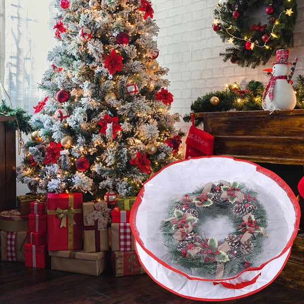 Bolsa de almacenamiento de PVC transparente de 24 pulgadas para anillos navideños y coronas navideñas.
