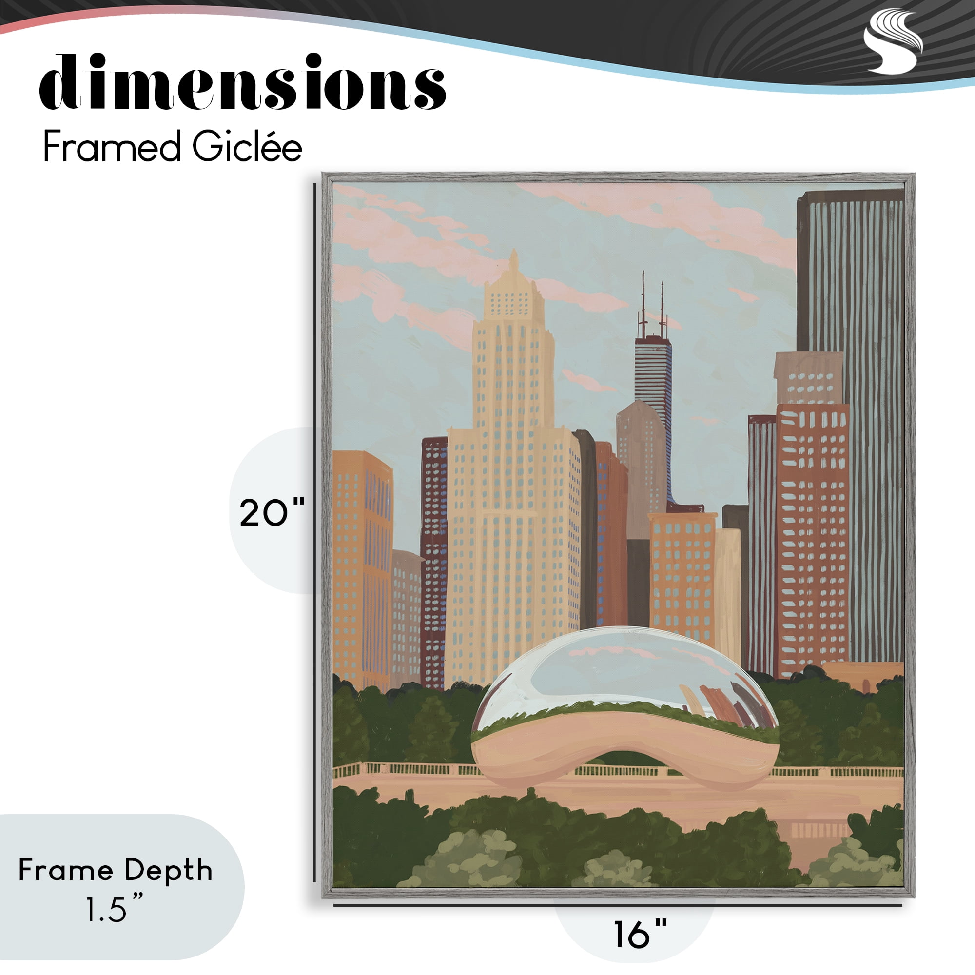 Stupell Industries Chicago Bean Cityscape Gray Framed Giclee Art, design by Veronica Lara
