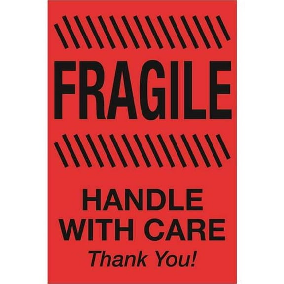2 x 3 in. - Fragile - Handle with Care Fluorescent Red Labels - Roll of 500