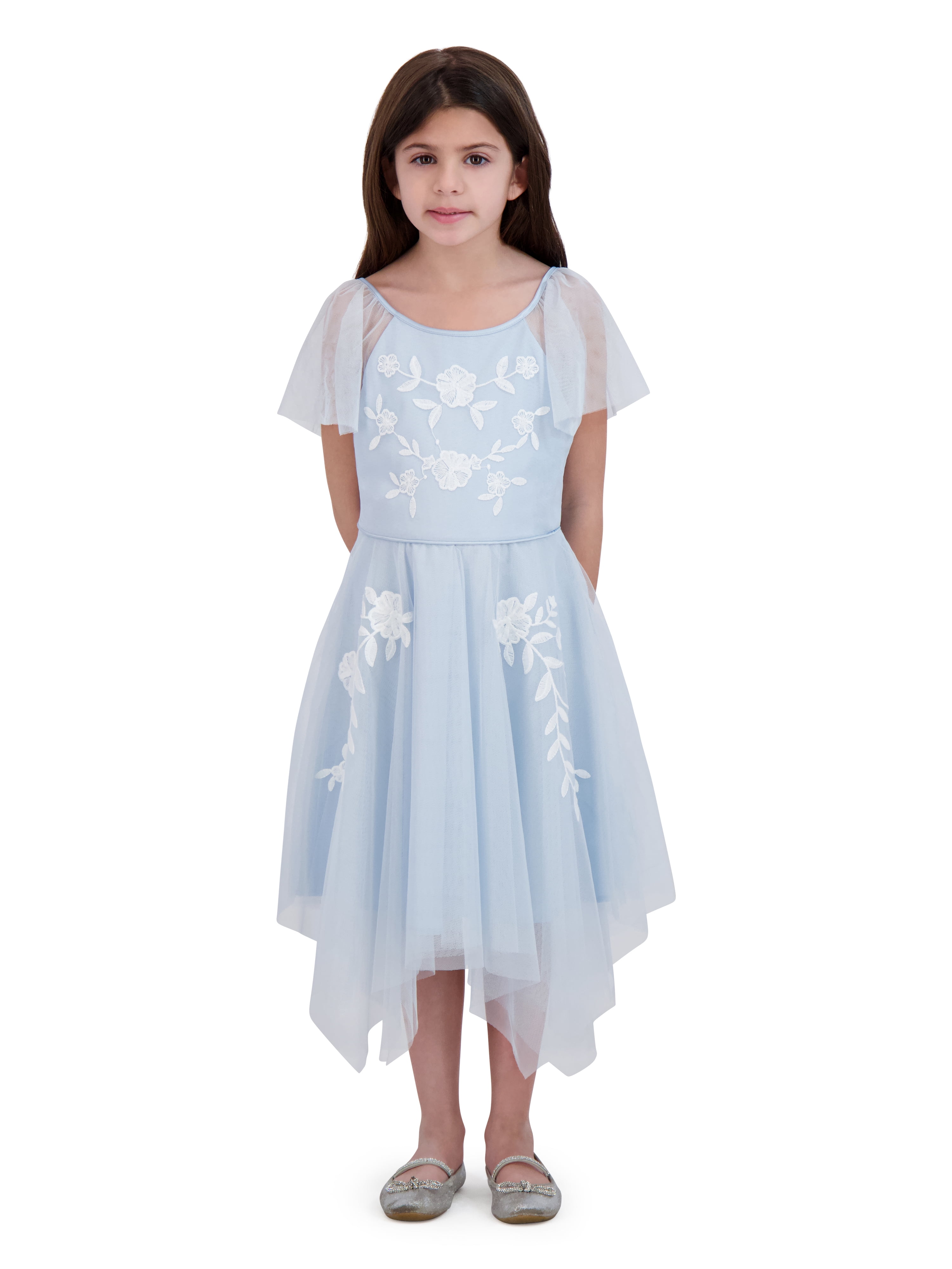 Kensie Girl Short Sleeve Embroidered Mesh Special Occasion Dress, Sizes 4-16