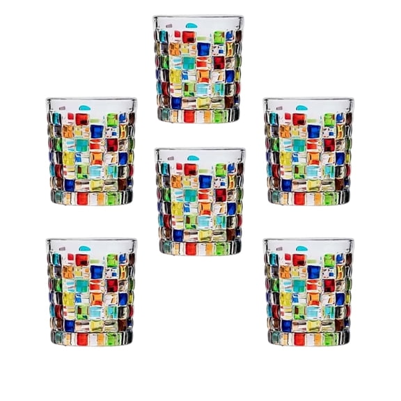 6Pcs Mosaic Stained Glass Cups, 9.1oz Colored Drinking Glasses, Glass Tumbler Set for Iced Coffee Tea Wine, Decorative Drinkware, Creative Home Tableware, Colored Glass for Parties and Dining