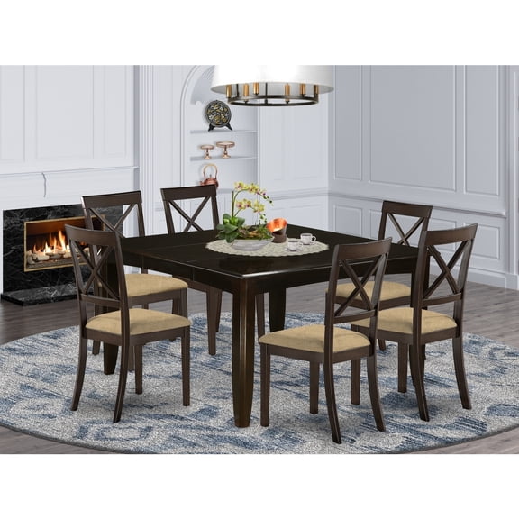 Kitchen Dinette Set - 54 Inch Table with 6 chairs - Cappuccino Finish - Modern Dining Room Set