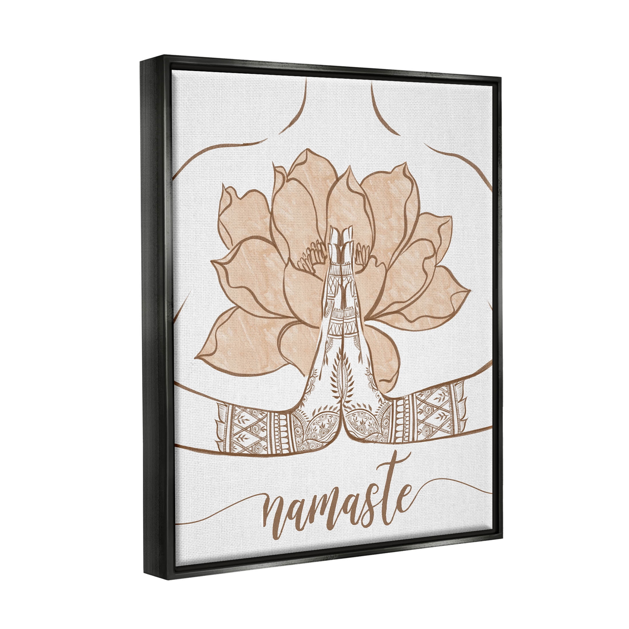 Namaste Henna Pattern Lotus Religious Graphic Art Jet Black Framed Art Print Wall Art