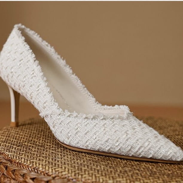 Boda primavera y verano zapatos de mujer moda boca baja Sexy tacones altos puntiagudos sin espalda elegantes tacones de aguja para mujer 38 Gao Jinjia LED