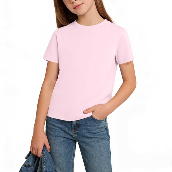 Cethrio Girls Cotton T-shirts, Casual Crew Neck Short Sleeve Soft Summer Tees Tops Pink Size 14-16