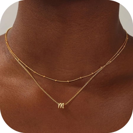 Turandoss 14K Gold Plated Layered Initial Dainty Choker Pendant Necklaces for Women Teen Girls Jewelry Trendy Teacher Appreciation Mothers Day Graduation Gifts for Her Mom Kids Teen Girls Wife Ideas