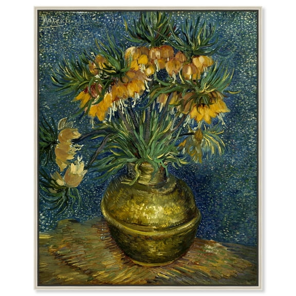 Vincent Van Gogh-Imperial Fritillaries Classic Fields And Floral Canvas Wall Art by Art Remedy, Silver Floater Frame, 16"x20"