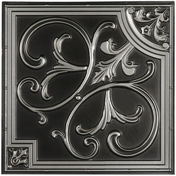 Madrid 2 ft. x 2 ft. Drop-in or Glue-Up Vinyl Ceiling Tile in Antique Silver - Box of 10