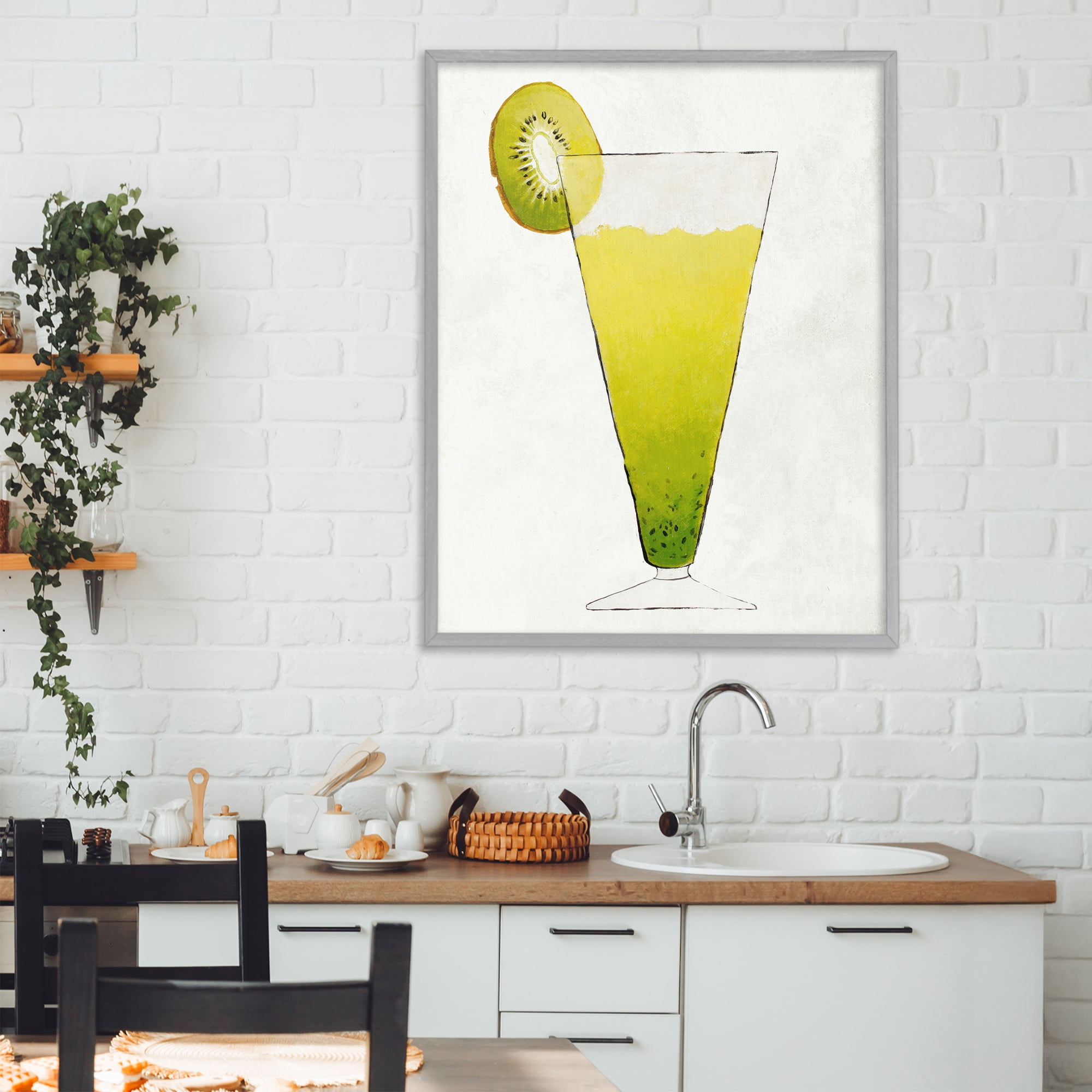Stupell Industries Summer Cocktail Kiwi Slice Gray Framed Giclee Art, design by Lorenzo Collective