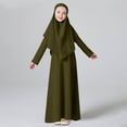 thumbnail image 2 of muslim dresses for girls with hijab Girls' Muslim Ramadan Solid Color Long Sleeve Round Neck Dress+Shawl Two Piece Set Fresh And Sweet Long Robe Skirt Set, 2 of 9