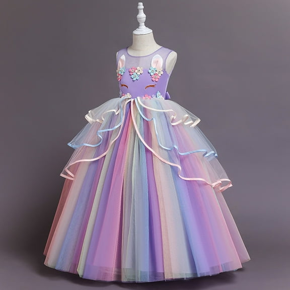 Glisme Girls Dresses Casual Fashion Princess Wedding Prom Dresses Purple Sundress Size 11-12Y
