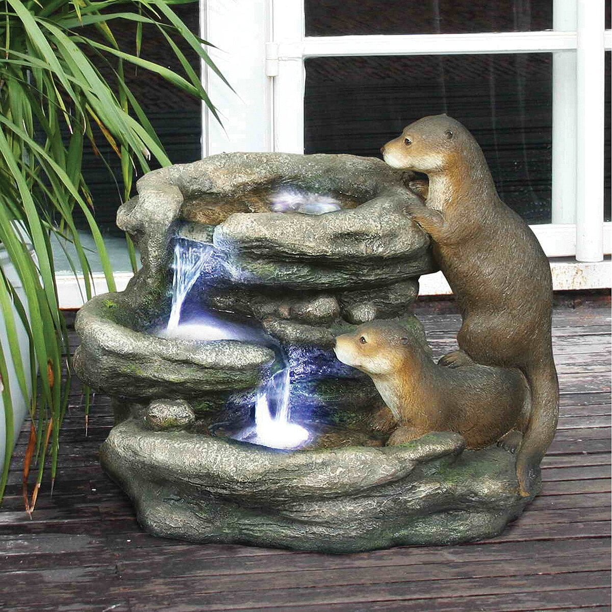 Art Deco Bright Waters Otters Fountain 18" Sculptural Statue with LED Lights 