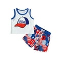 thumbnail image 2 of Musuos Independence Day Baby Boy Summer Outfits 6 12 18 24M 3Y Crew Neck Hat Print Sleeveless Tank Tops and Stretch Casual Short Set, 2 of 10