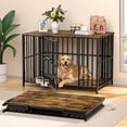 thumbnail image 5 of Amlancher 43" Foldable Dog Crate Furniture with 2 Bowls and Name Tag, No Assembly Dog Kennel for Large Dogs(65-85lbs）, Rustic Brown, 5 of 9