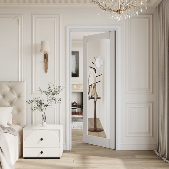30"80" Interior Slab Door Full-Mirror Solid Core White Primed Standard Door For Bedroom & Living Room