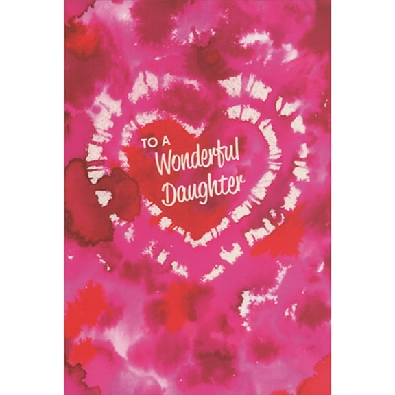 Pictura To a Wonderful Daughter: White Hearts on Tie Dye Pink and Red Valentine's Day Card