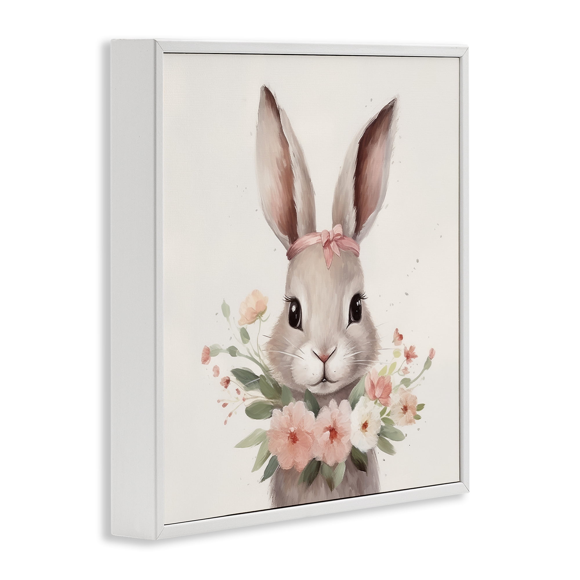 Stupell Industries Charming Bunny in Floral Wreath White Framed Giclee Art, design by Lazar Studio