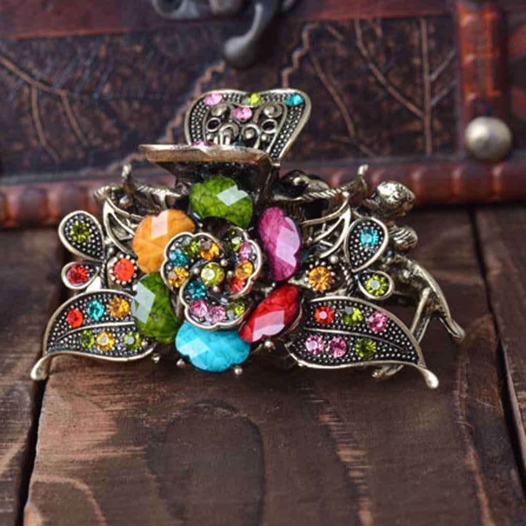 FVDPWYE 4x Vintage Turquoise Hair Claw Clip Ladies Updo Hair Clamp Womens for Thick Hair