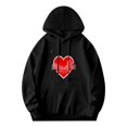 thumbnail image 3 of Men's Black Hoodie with Front Pocket Red Heart Design Featuring White Geometric Building Relaxed Fit with Drawstrings, 3 of 7