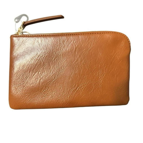 Universal Thread women's zippered pouch clutch in a rich brown faux leather finish