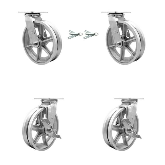 8 Inch V Groove Semi Steel Caster Set with Ball Bearings 2 Swivel Lock 2 Brake